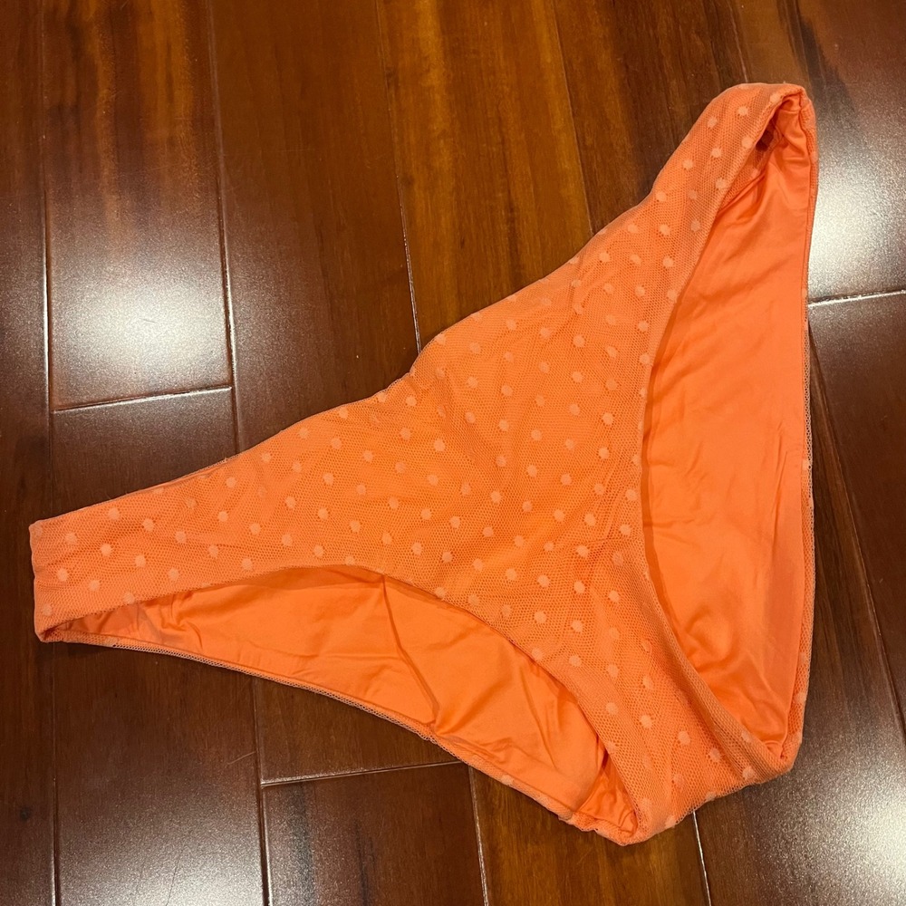 Orange Bikini Bottom Becca Rebecca Virtue Swiss Dot Mesh Ruche Swim NWOT Large
